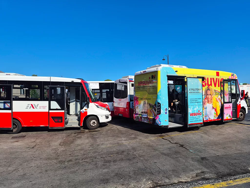 buses waiting at ischia main bus station