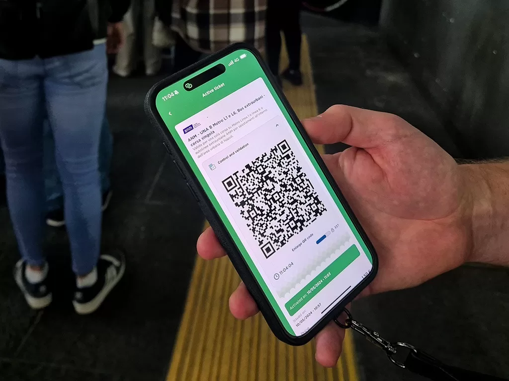 phone with mooneygo app ticket on screen