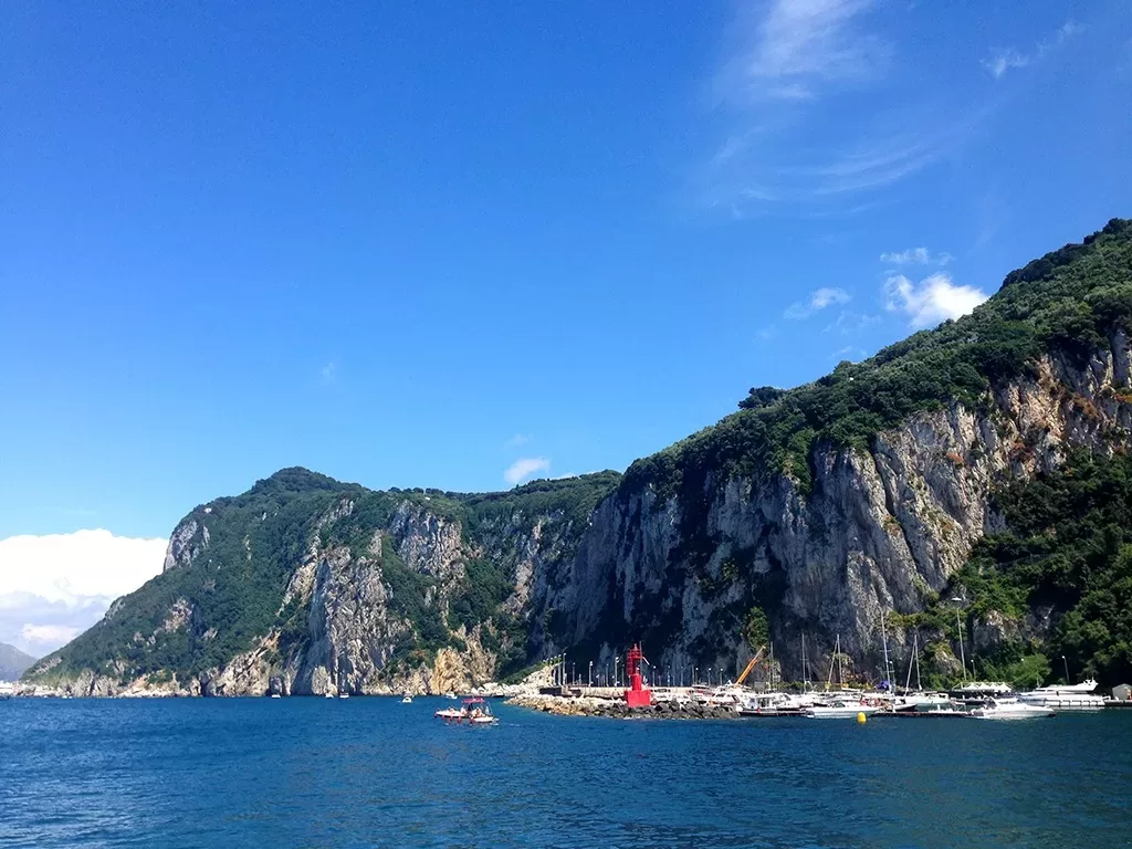 cliffs of capri from harbor where to stay on Capri