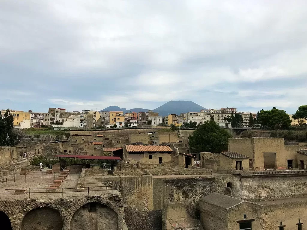 view of modern town from herculaneum ruins