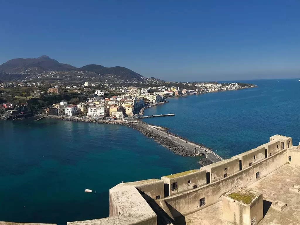 view from aragonese castle of ischia and procida nearby