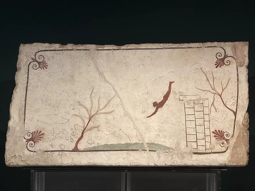 tomb of the diver slab in paestum museum