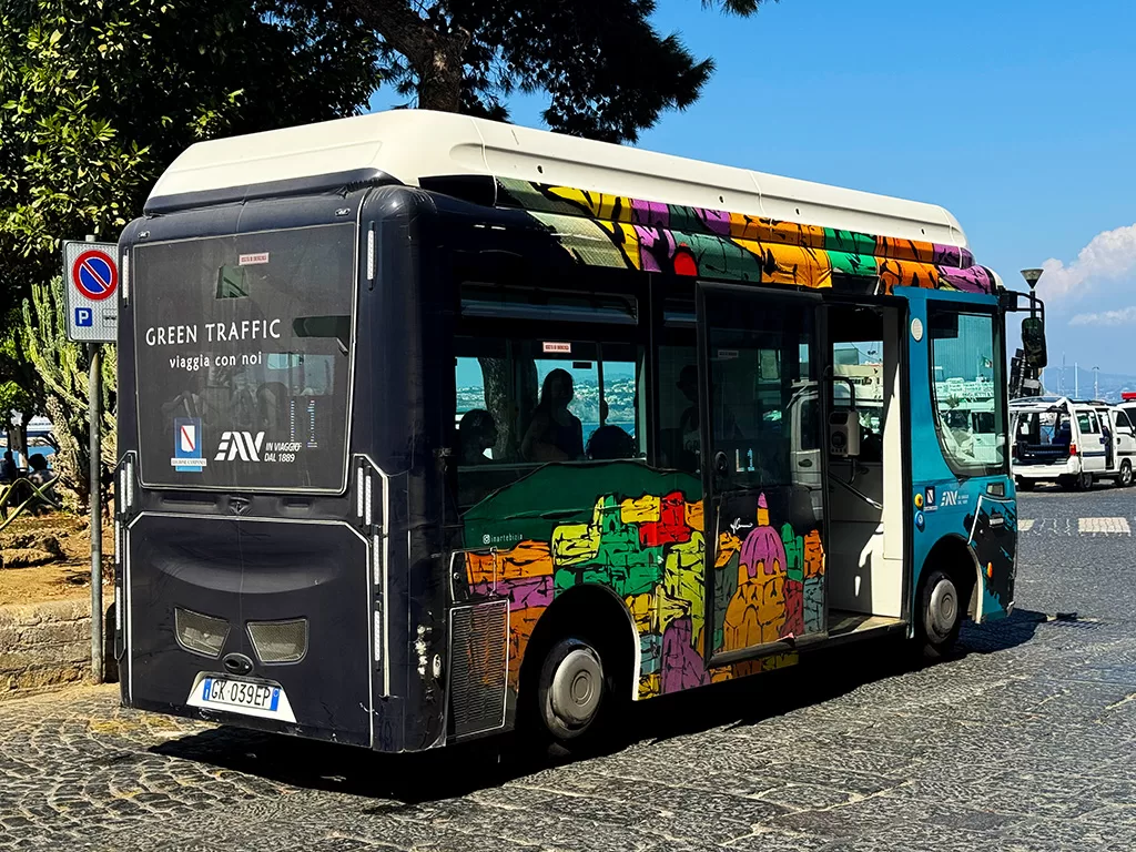 procida small electric bus waiting at a stop