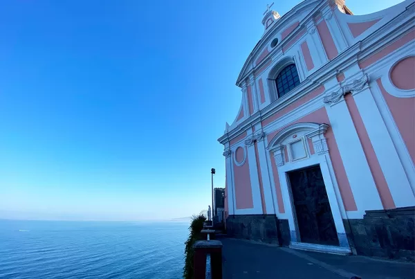 vico equense church facing bay of Naples in June
