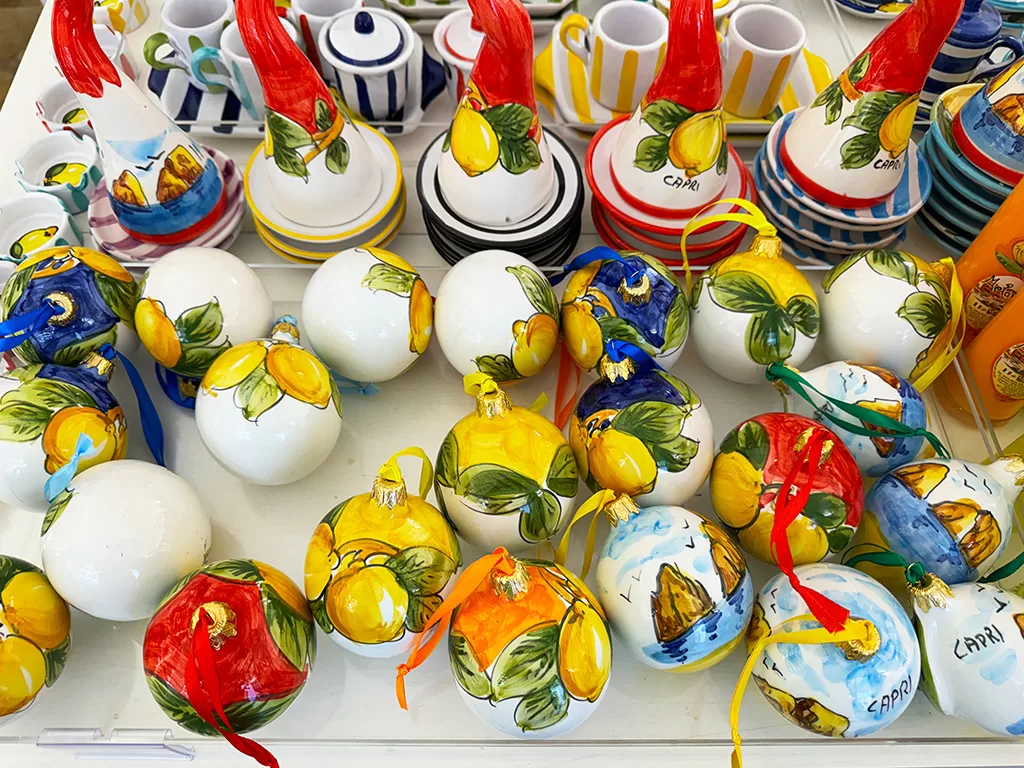 capri lemon ceramic christmas baubles
