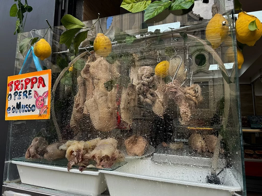 tripe on display in spaccanapoli naples