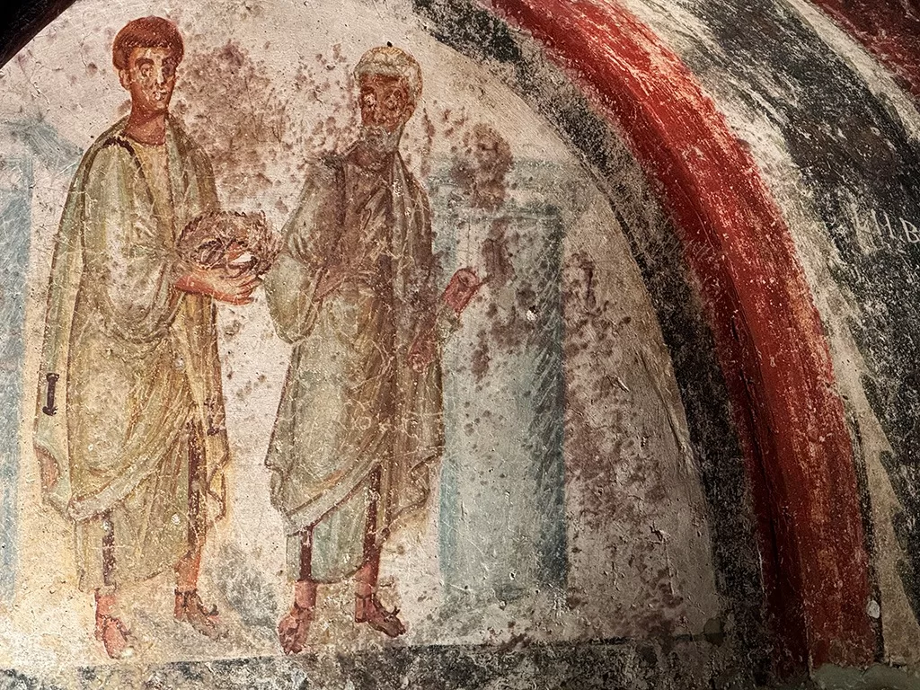 ancient fresco in catacombs of san gennaro