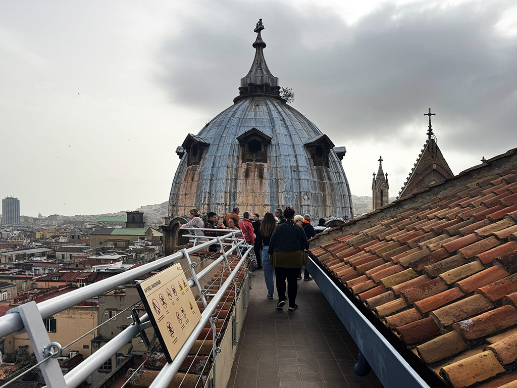 view of san gennaro chapel dome from new naples cathedral rooftop visit