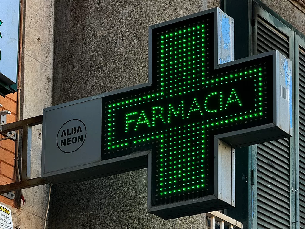 green neon pharmacy sign