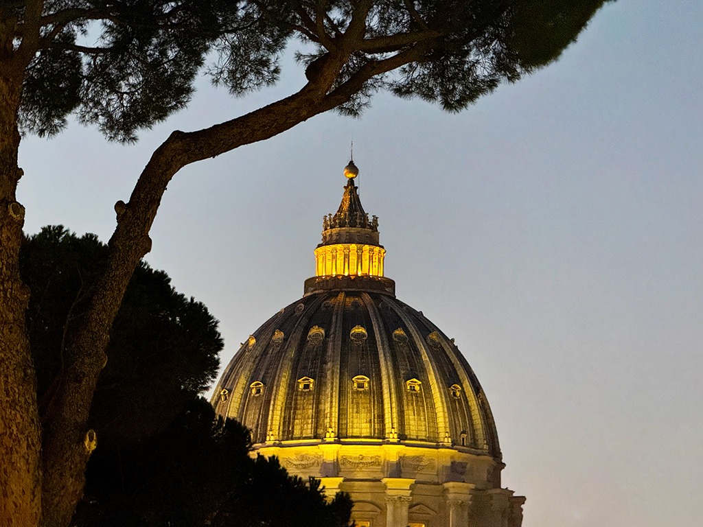 dome of st peter's basilica rome lit up