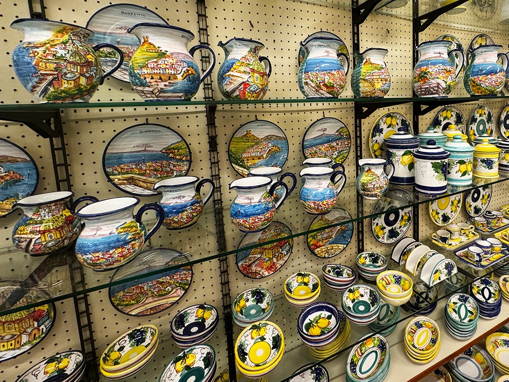 ceramic ware on display in nicky's ceramic shop in sorrento