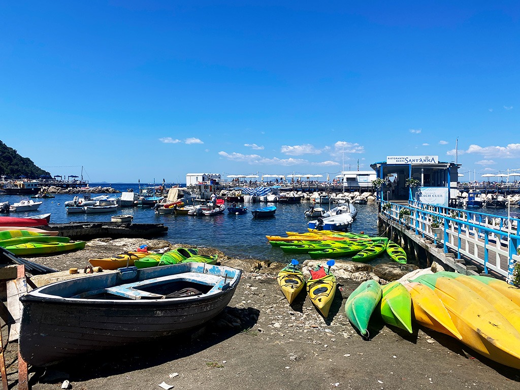 kayaks on the shore of marina grande sorrento