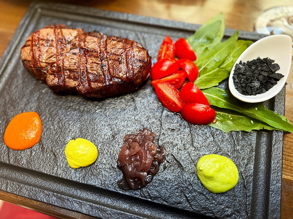 buffalo fillet steak on slate plate