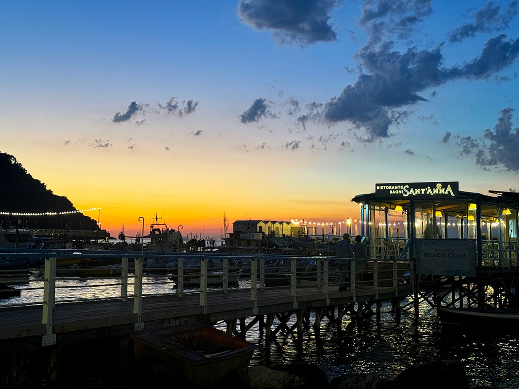 marina grande sorrento restaurant at sunset