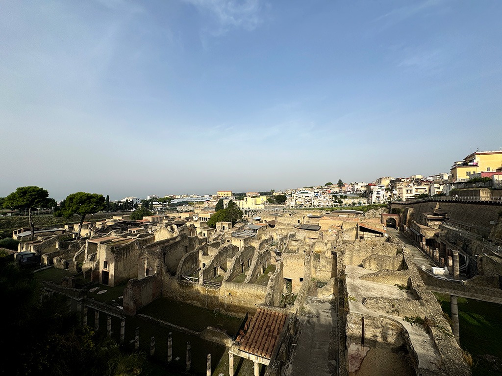 wide view looking down at Herculaneum ancient site