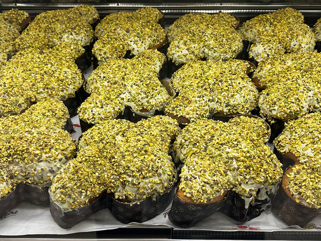 easter colomba cakes on display in bakery