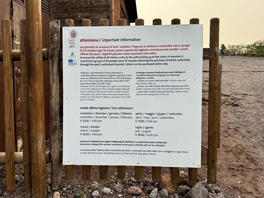 important information sign for visitors to vesuvius crater