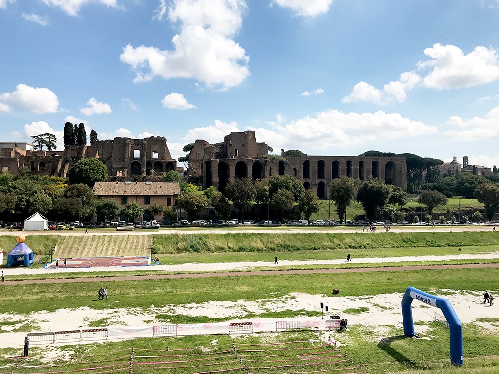 wide view of circus maximus and palatine hill ruins beyond