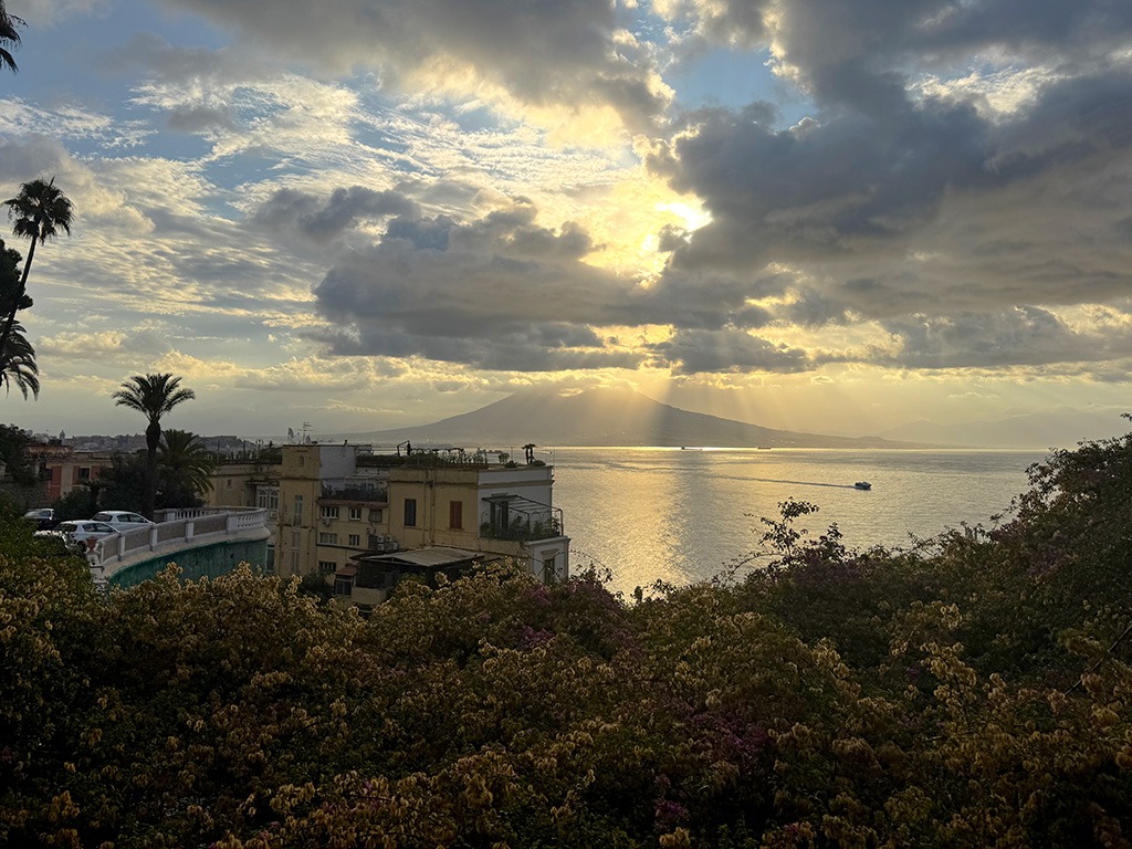 view of vesuvius at sunrise from posillipo naples