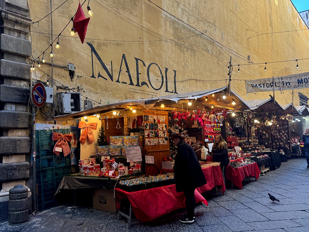 christmas market stalls in naples historic center