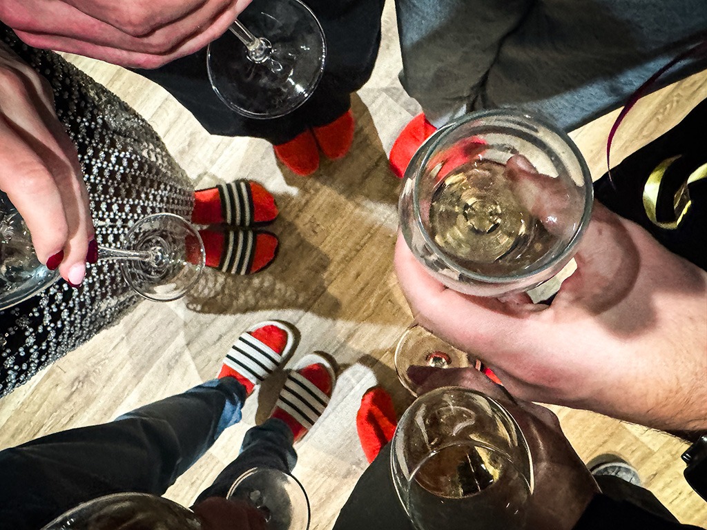 new year red socks and champagne
