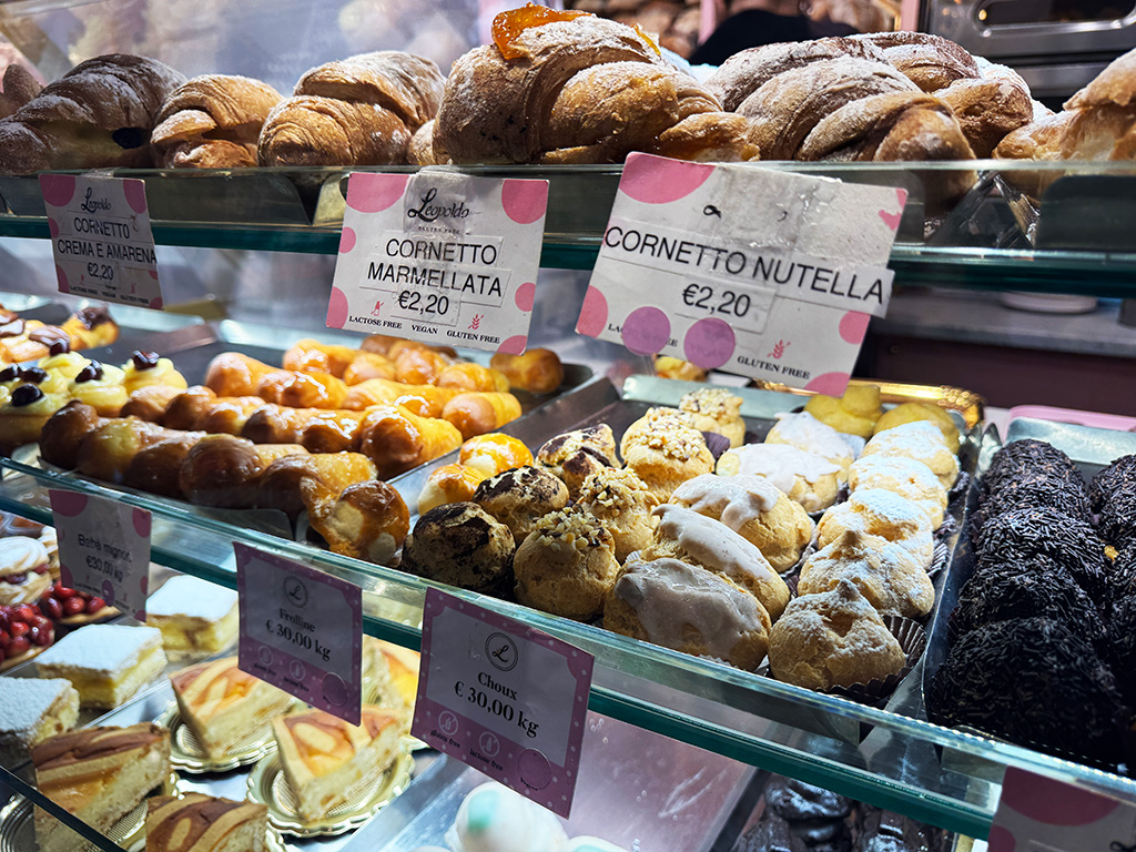 display case of gluten free pastries in Leopoldo Naples